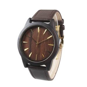 Dark Zebra Wood & PU Leather Watch