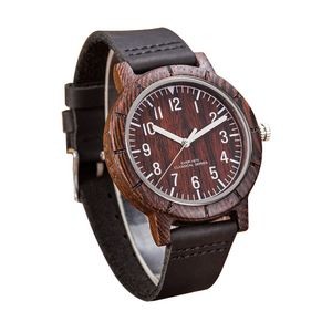 Red Zebra Wood & PU Leather Watch