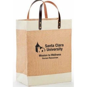 Jute Market Tote w/Cotton Accents & Leather Handles-Laminated