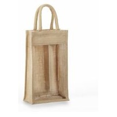 Clear Front Jute Wine Bag
