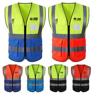 High Visibility Zipper Front Safety Vest With Reflective Strips