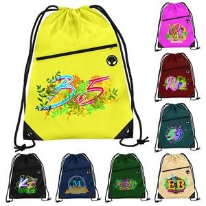 Polyester Cinch Backpack with Front Zipper Pocket