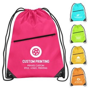 Polyester Drawstring Backpack with Front Zipper