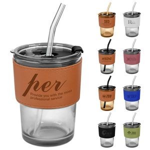 Anti-scald Glass Cup with Leather Case Straw