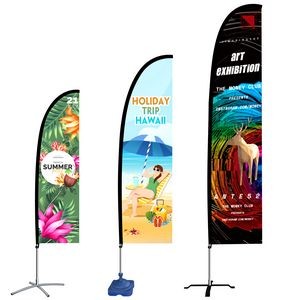 9' Single Side Full Imprint Feather Blade Flag with Cross Base