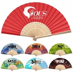 Handheld Folded Paper Fans with Bamboo Handle