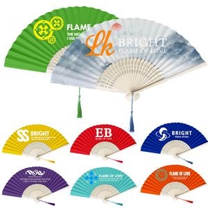 Full-color Polyester Folding Bamboo Hand Fan