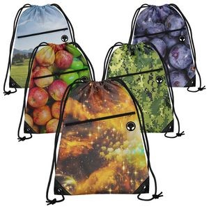 Dye-Sublimated Drawstring Backpack With Zipper Pocket