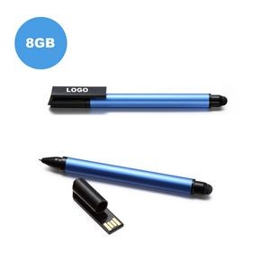 Multi-function Business Pen 8GB U S B Flash Drive & Stylus & Ballpoint Pen (Blue)