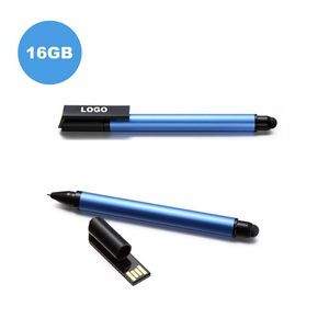 Multi-function Business Pen 16GB U S B Flash Drive & Stylus & Ballpoint Pen (Blue)