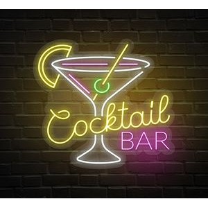 Sip & Shine Cocktail Bar Glass Neon Sign (46" x 41")