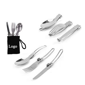 Outdoor Foldable Stainless Steel Fork Knif Spoon Set