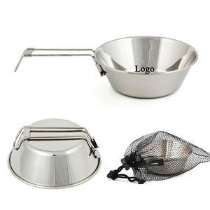 Outdoor Stainless Steel Bowl With Folding Handle