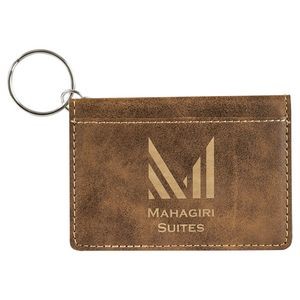 4 1/4" x 3" Rustic/Gold Laserable Leatherette Keychain ID Holder