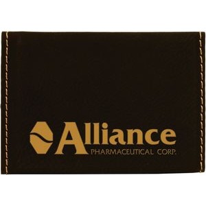 3 3/4" x 2 3/4" Black/Gold Laserable Leatherette Hard Business Card Holder