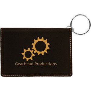 4 1/4" x 3" Black/Gold Laserable Leatherette Keychain ID Holder