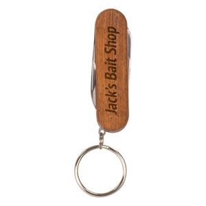 2 1/4" Wooden 3-Function Pocket Knife with Keychain