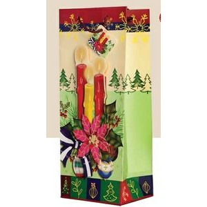 3D Effect Holiday Wine Bottle Bag (Poinsettia Candles)