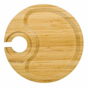 Bamboo Round Party Plate w/Built-In Stemware Holder