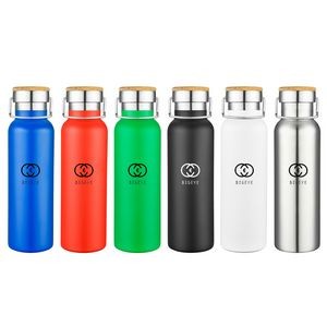 20 Oz Water Bottle Double Wall Stainless Steel With Bamboo Lid
