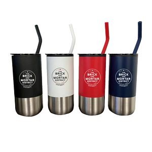 16 Oz Insulated Tumbler Double Wall With Straw