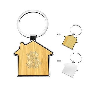 Wooden House Shape Keychain Key Tag