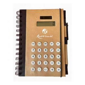 small spiral notebook Calculator with pen