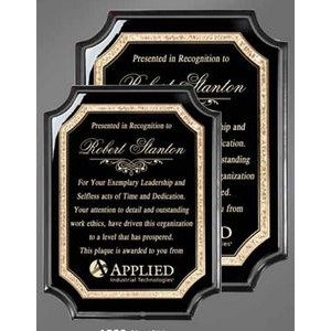 8" x 10.5" Black Piano Notched Plaque w/Gold & Black Plate