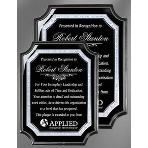 8" x 10.5" Black Piano Notched Plaque w/Silver & Black Plate
