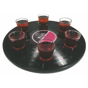 Recycled Vinyl Record Shot Glass Tray W/ Spinning Base (Glassware Included)