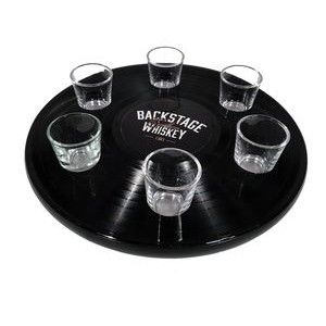 Recycled Vinyl Record Shot Glass Tray W/ Feet (6 Shot Glasses Included)