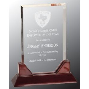 Clear Rectangle Acrylic Award with Rosewood Base