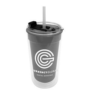 Sentinel - 14 oz. Transparent Tumbler With 2-in-1 Flip and Straw hole lid (Straw included)