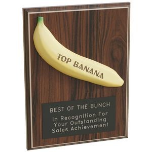 BANPLP - Wood finish Plaque w/ Split Banana with imprint on banana
