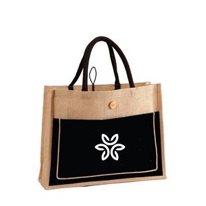 Two-Tone Jute Tote Bag with Cotton Webbed Handles