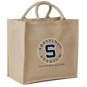 Jute/Cotton Blended Fabric Tote with Magnetic Closure - Natural