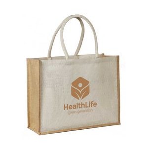 Jute Shopping Tote with Cotton Web Handles and Inside Pocket