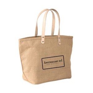 Natural Jute Tote Bag with Leather Handles - Large