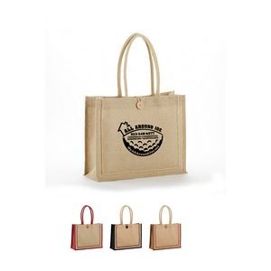 Jute Bag With Cotton Handles And Button Loop Closure