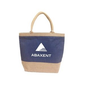 Two Tone Jute Beach Tote with Cotton Webbed Handles & Zippered Closure