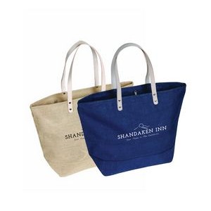 Dyed Jute Tote Bag with Leather Handles - Large