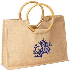 Jute Shopping Tote W/ Round Cane Handles