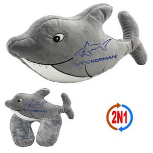 Contoured Shark 2N1 Convertible Plush Cushion & Neck Pillow