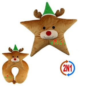 Reindeer Star 2N1 Convertible Cushion and Neck Pillow