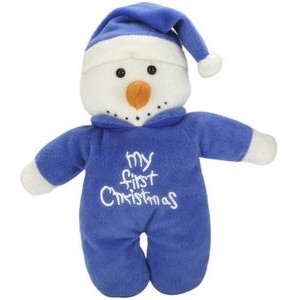 The Snuggly Snowman, Adorned with Colorful Blue Pajamas