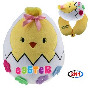 Colorful Chick 2N1 Convertible Plush Cushion & Neck Pillow