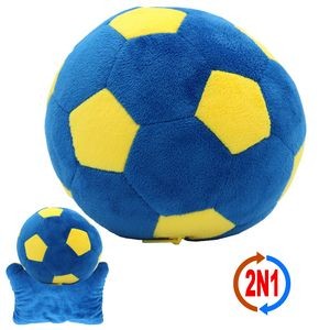 Blue Soccer 2N1 Convertible Plush Cushion & Neck Pillow