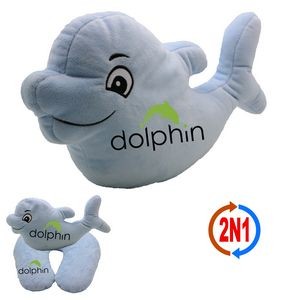 Happy Dolphin 2N1 Convertible Plush Dolphin & Neck Pillow