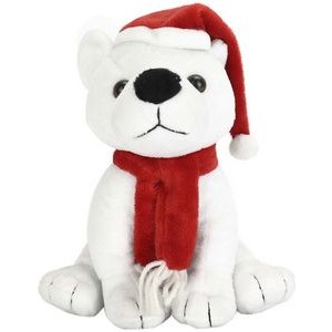 The White Winter Bear, Adorned with A Red Hat and Scarf