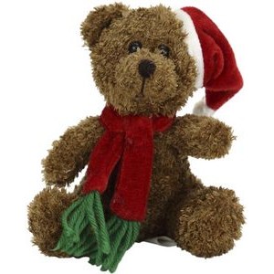 The Fuzzy Holiday Bear, Adorned with Christmas Cap and Scarf